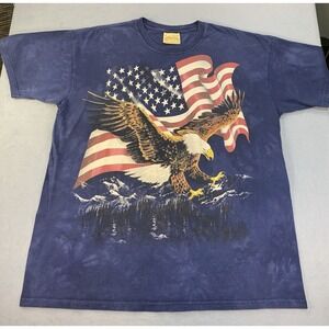 Vintage Y2K The Mountain American Bald Eagle USA Flag Dyed T-Shirt size XL